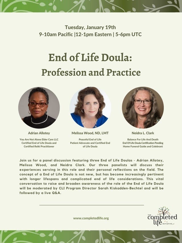 Panel Discussion with End of Life Doulas, January 19th, 2021